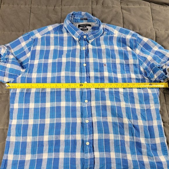 Tommy Hilfiger Mens 2XL Blue Plaid Button Up Shirt Custom Fit Casual Comfort Sho - Picture 7 of 10